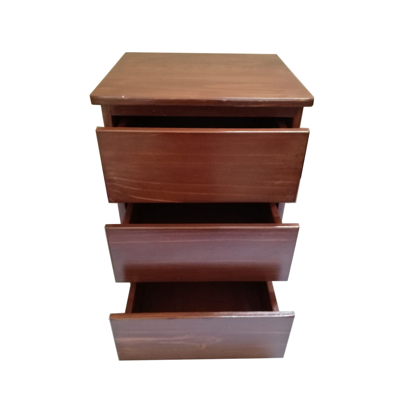 Velador Mesa De Noche En Madera Color Caoba Con Cajones - Imagen 3