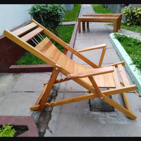 Silla  de playa piscina reclinable en madera terraza  perezosa natural - Imagen 3