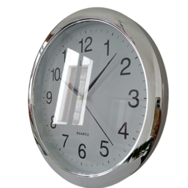 Reloj De Pared Analogico Redondo Mediano 30cm Plateado - Imagen 3