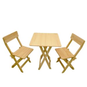 Juego de mesa plegable cuadrada de 60 cm con 2 sillas natural