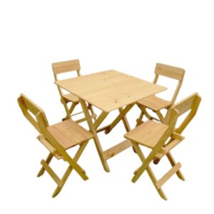 Juego de mesa plegable redonda de 80 cm con 4 sillas natural