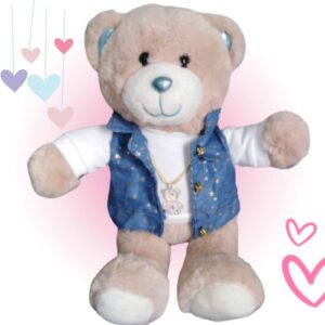 Oso de Peluche Herry con Chaqueta de Jean y Collar de Corazón 30 cm