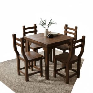 Juego de Comedor Napoli para Restaurante | Mesa + 4 Sillas de Madera | Color Marrón