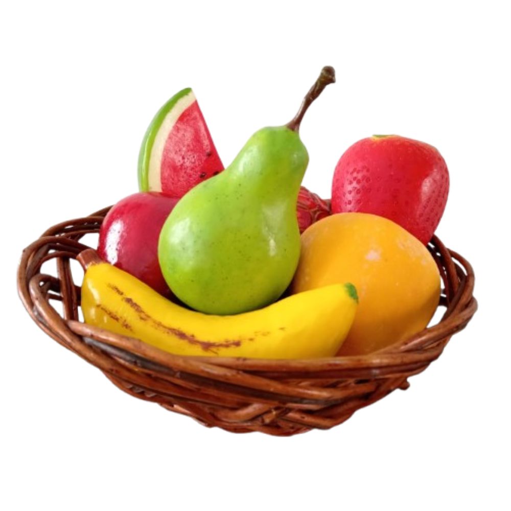 Canasta de 6 frutas decorativas