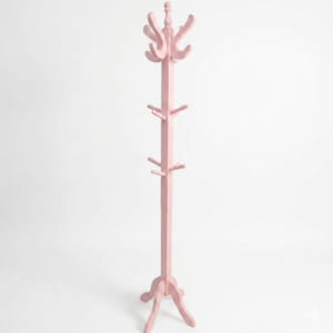Perchero de Pie Rosa Pastel – 1.75 m, Madera Pino, Semibrillante Laqueado con Protección Antiácaros