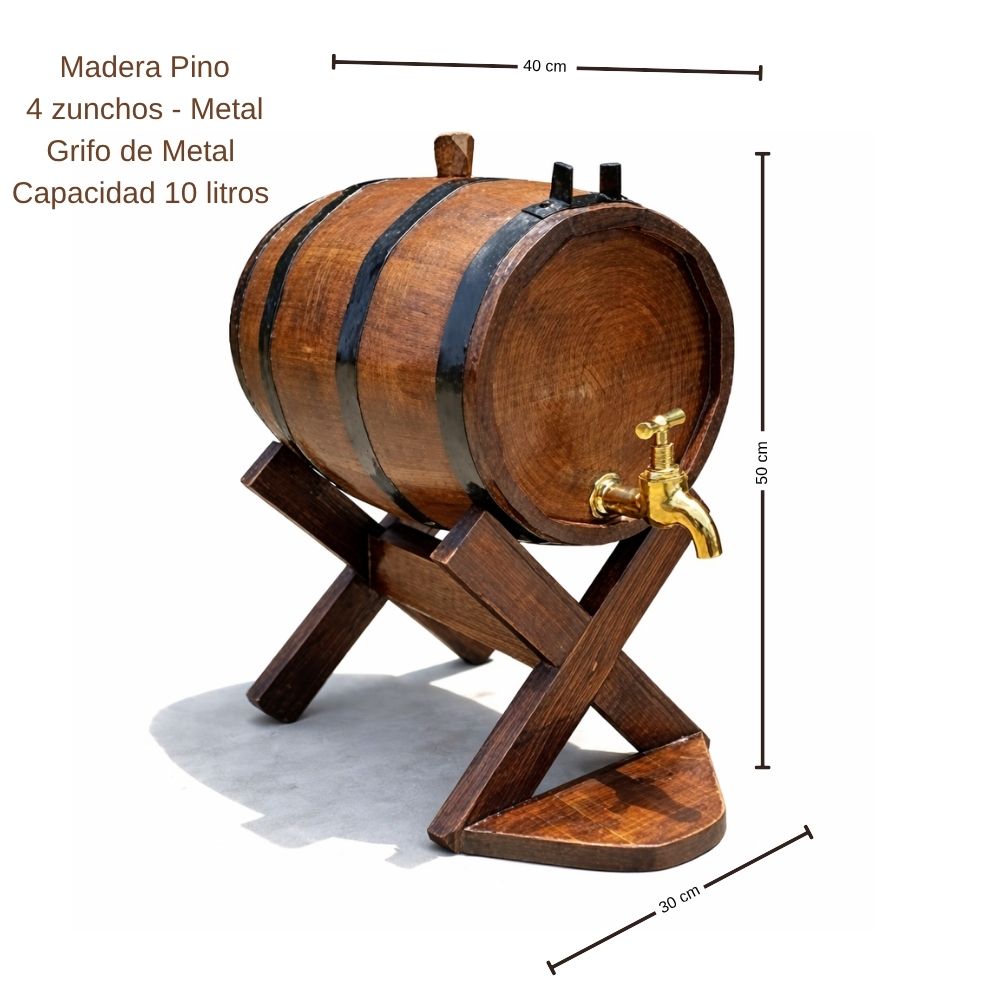 Barril de madera 10 litros en pino con base y grifo funcional - Imagen 5