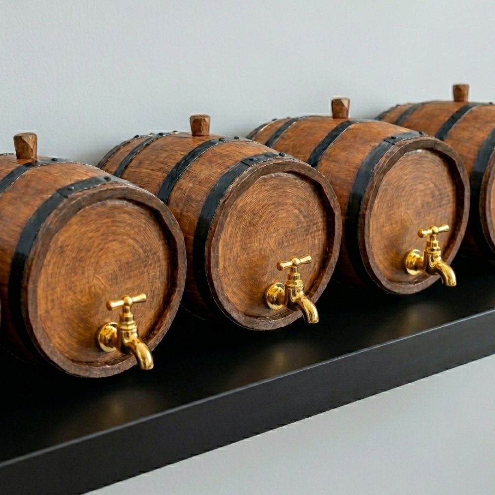 Barril de madera 1 litros en pino con base y grifo funcional - Imagen 3