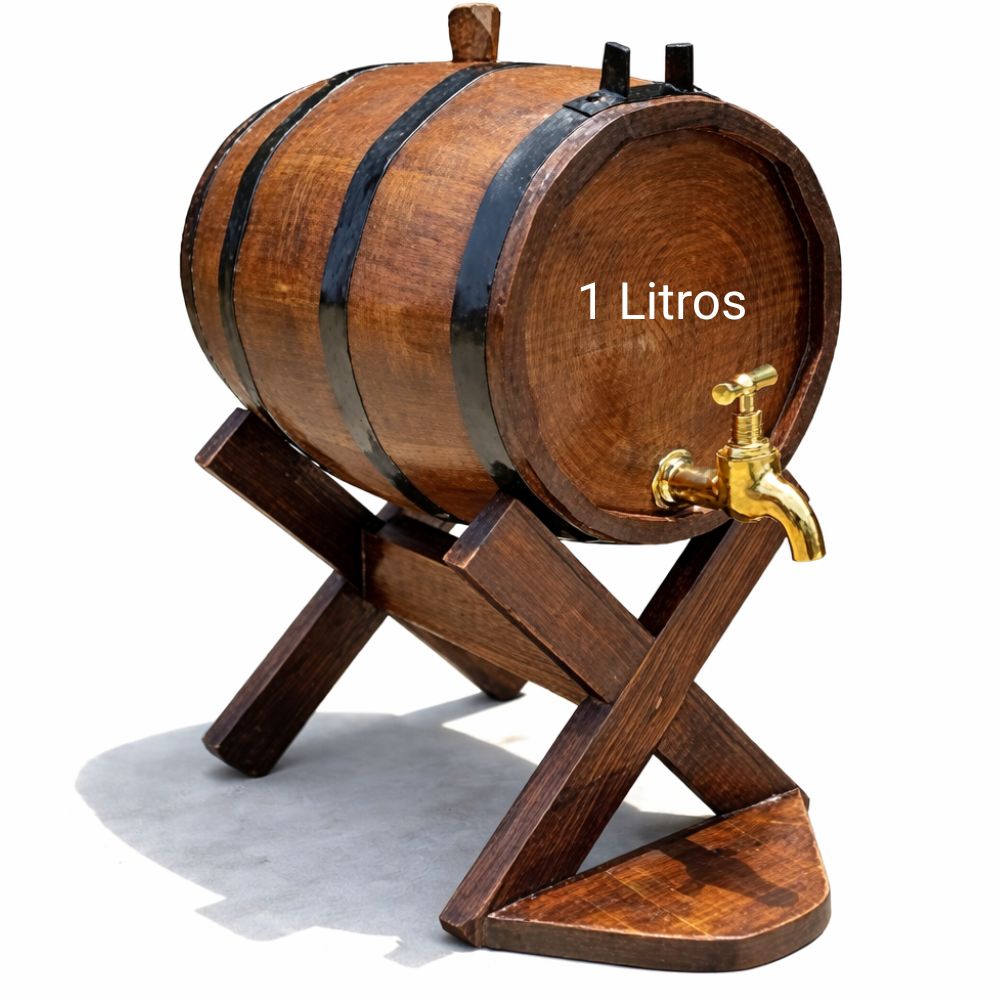Barril de madera 1 litros en pino con base y grifo funcional