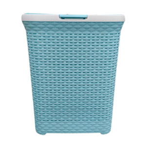 Cesto de Ropa Ratán con Tapa Color Turquesa 70 cm Organizador de Lavandería PVC