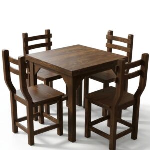 juego de comedor de madera con 4 sillas Napoli  – Mesa de Madera Color Marrón para Restaurante y Hogar