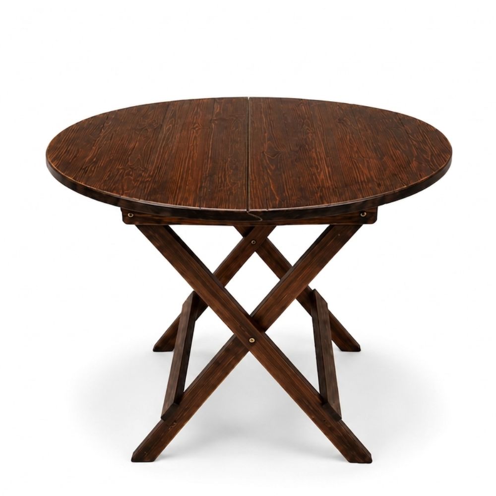 Mesa plegable Summer Plus en Marron Madera Pino Redonda – Ideal Exteriores y Camping