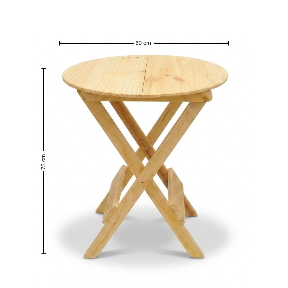 Mesa Plegable Summer en Madera Pino Redonda – Ideal Exteriores y Camping - Imagen 3