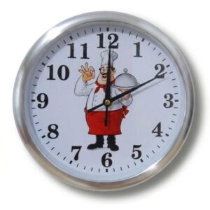 Reloj de Cocina Chef – 25 cm, Marco Plateado Moderno, Diseño Divertido para Cocina
