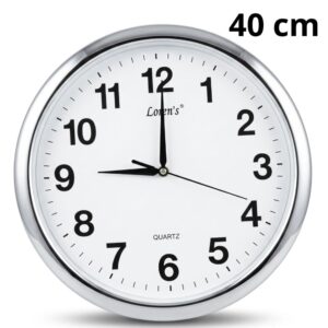 Reloj de Pared Redondo Analógico 40 cm – Borde Plateado, Fondo Blanco