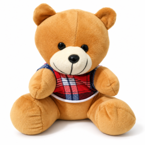 Oso de Peluche Marrón con Chaleco de Cuadros Rojo y Azul